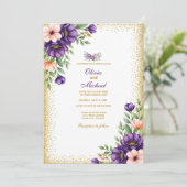 Minimalist Purple Floral Note Paper Background 招待状 (スタンド正面)