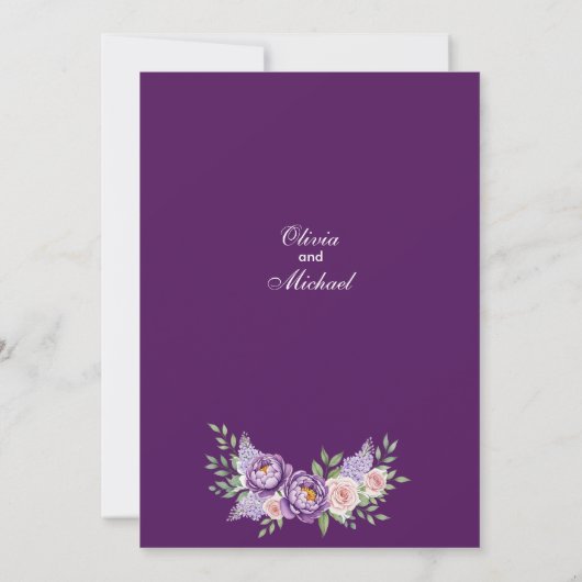 Minimalist Purple Floral Note Paper Background 招待状 (裏面)