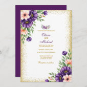 Minimalist Purple Floral Note Paper Background 招待状 (正面/裏面)