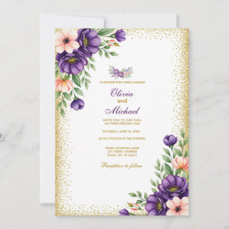 Minimalist Purple Floral Note Paper Background 招待状