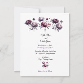Minimalist Purple Peonies Wedding Invitation 招待状