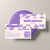 Minimalist Purple Retro Wavy Pattern QR Code 名刺