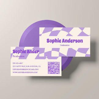 Minimalist Purple Retro Wavy Pattern QR Code 名刺