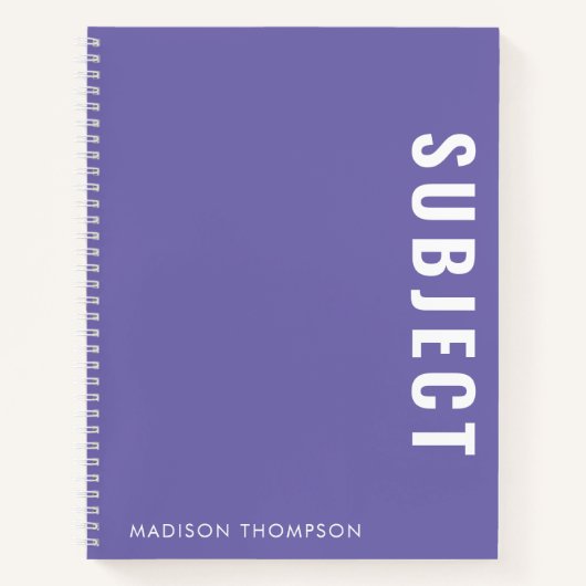 Minimalist Purple School Subjectの学生名 ノートブック (正面)