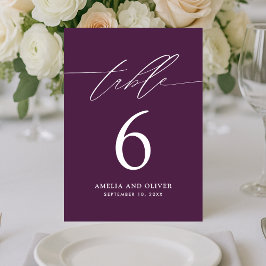 Minimalist Purple Script Table Number Card テーブルナンバー