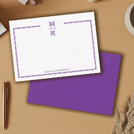 Minimalist Purple Two Border Monogram Note Card ノートカード