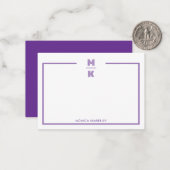 Minimalist Purple Two Border Monogram Note Card ノートカード (正面/裏面インサイチュ)