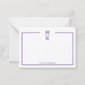 Minimalist Purple Two Border Monogram Note Card ノートカード (正面)