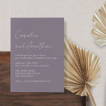 Minimalist Purple Typewriter Script Font Wedding 招待状<br><div class="desc">Minimalist Purple Typewriter and Script Typography Wedding Invitation with RSVP website details.</div>