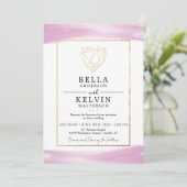 Minimalist Purple Watercolor Gold Heart Invitation 招待状 (スタンド正面)