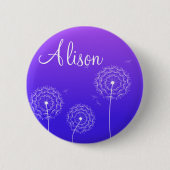 Minimalist Purple White Dandelion Flowers Name 缶バッジ (正面)