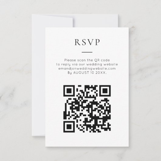 Minimalist QR Code Black White Wedding 出欠カード (正面)