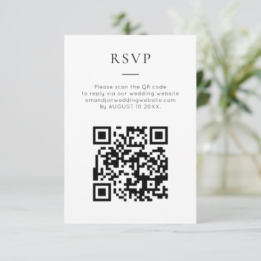 Minimalist QR Code Black White Wedding 出欠カード (スタンド正面)