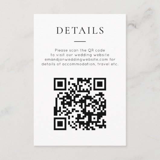 Minimalist QR Code Black White Wedding Details エンクロージャーカード (正面)