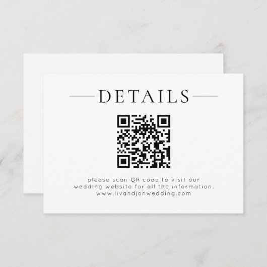 Minimalist QR Code Black White Wedding Details エンクロージャーカード (正面/裏面)