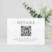 Minimalist QR Code Black White Wedding Details エンクロージャーカード (スタンド正面)