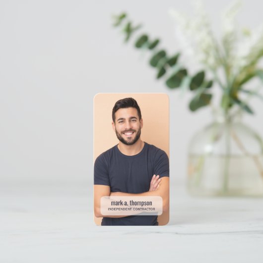 Minimalist QR Code Photo Connect Modern White 名刺 (スタンド正面)