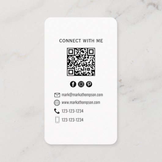 Minimalist QR Code Photo Connect Modern White 名刺 (裏面)
