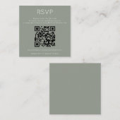 Minimalist QR Code Sage Green Wedding RSVP エンクロージャーカード (正面/裏面)