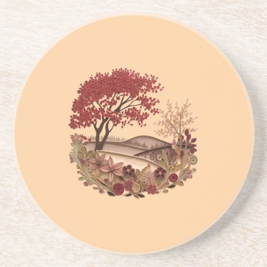 Minimalist quilling design Countryside in Autumn コースター (正面)