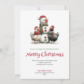 Minimalist Quirky Chickens Christmas Greeting Card シーズンカード (正面)