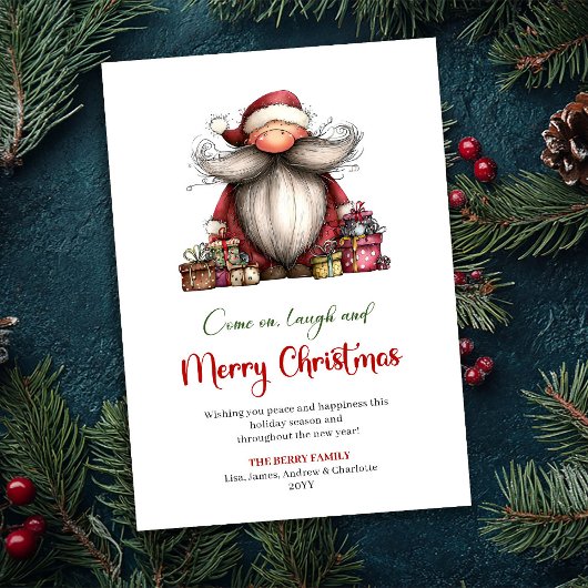 Minimalist Quirky Santa Hand Drawn Holiday Card シーズンカード