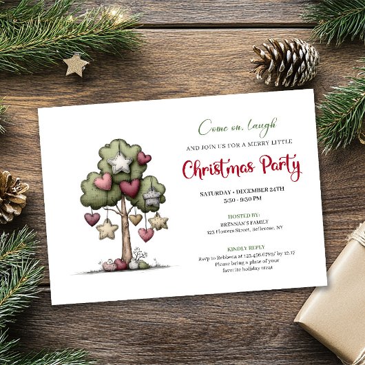 Minimalist quirky tree Christmas party invitation 招待状