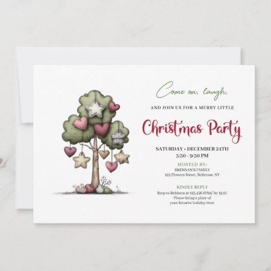 Minimalist quirky tree Christmas party invitation 招待状 (正面)