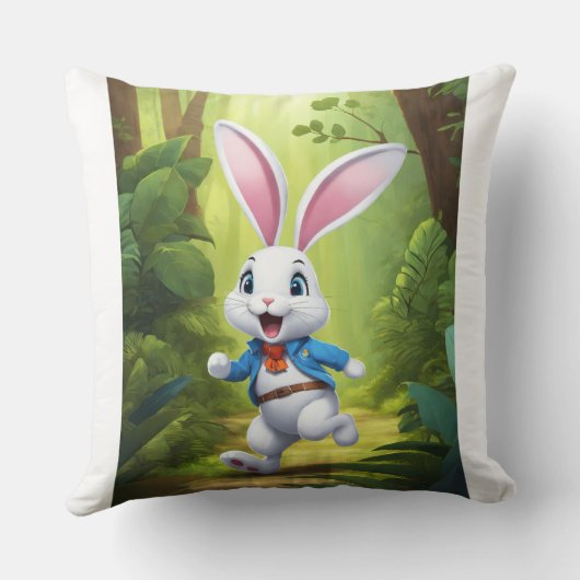 Minimalist Rabbit Logo Pillow Cover | Cute Bunny H クッション (裏面)