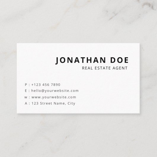 Minimalist Real Estate Agent Professional White 名刺 (正面)