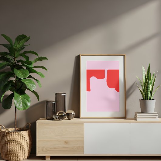Minimalist Red Abstract Shapes Pink ポスター