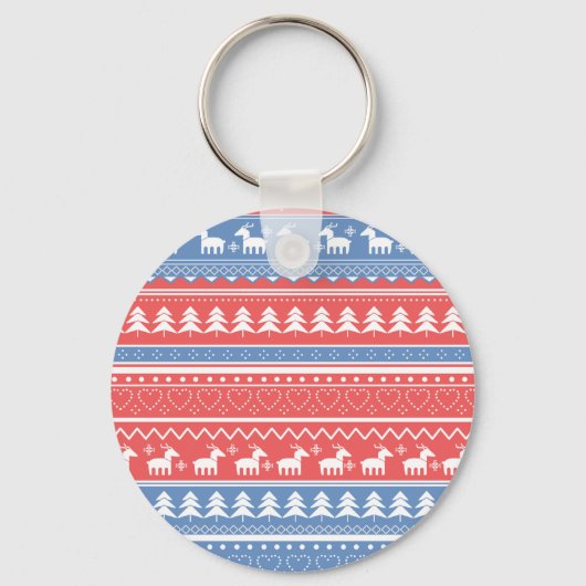 Minimalist Red and Blue Christmas - Unique Pattern キーホルダー (裏面)