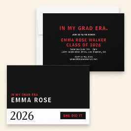 Minimalist Red Black Grad Era class of 2026 招待状