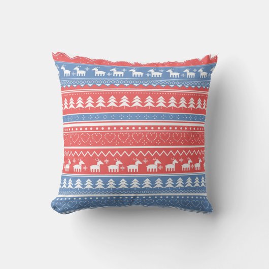 Minimalist Red & Blue Christmas - Unique Pattern クッション (正面)