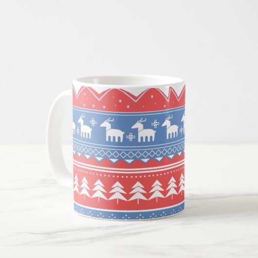 Minimalist Red & Blue Christmas - Unique Pattern コーヒーマグカップ (正面左)