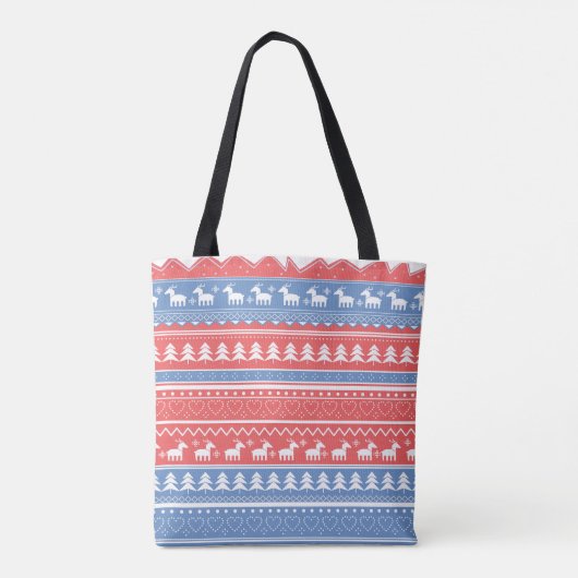 Minimalist Red & Blue Christmas - Unique Pattern トートバッグ (裏面)