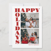 Minimalist Red Bold Font Happy Holidays Two Photo シーズンカード (正面)