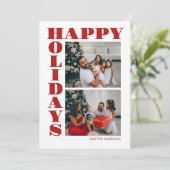 Minimalist Red Bold Font Happy Holidays Two Photo シーズンカード (スタンド正面)