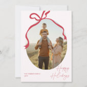 Minimalist Red Bow Family Photo Christmas  シーズンカード (正面)