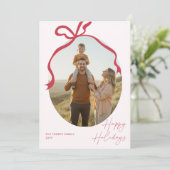 Minimalist Red Bow Family Photo Christmas  シーズンカード (スタンド正面)