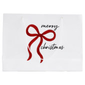 Minimalist Red Bow Merry Christmas  ラージペーパーバッグ (裏面)