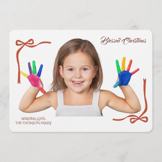 Minimalist Red Bows Blessing Christmas Handwriting 招待状 (正面)