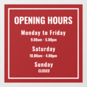 Minimalist Red Business Opening Hours Sign ウィンドウサイン (シート)