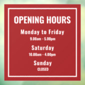 Minimalist Red Business Opening Hours Sign ウィンドウサイン (シート3)