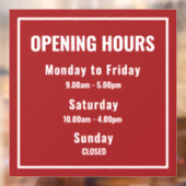 Minimalist Red Business Opening Hours Sign ウィンドウサイン (シート2)