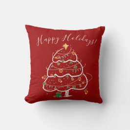 Minimalist Red Christmas Tree Pillow – Happy Holid クッション
