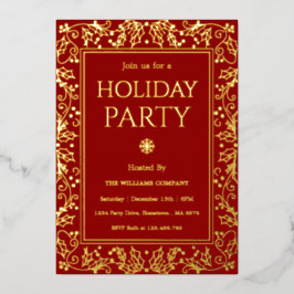 Minimalist Red & Gold Holiday Gathering 箔招待状