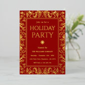 Minimalist Red & Gold Holiday Gathering 箔招待状 (立ち正面)
