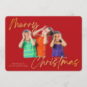 Minimalist Red Gold Merry Christmas Handwriting  招待状 (正面)