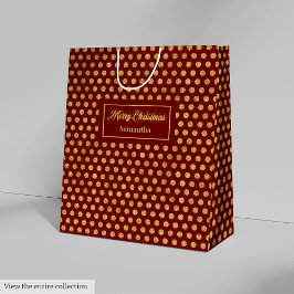 Minimalist Red Gold Polka Dots Custom Gift Bag ミディアムペーパーバッグ